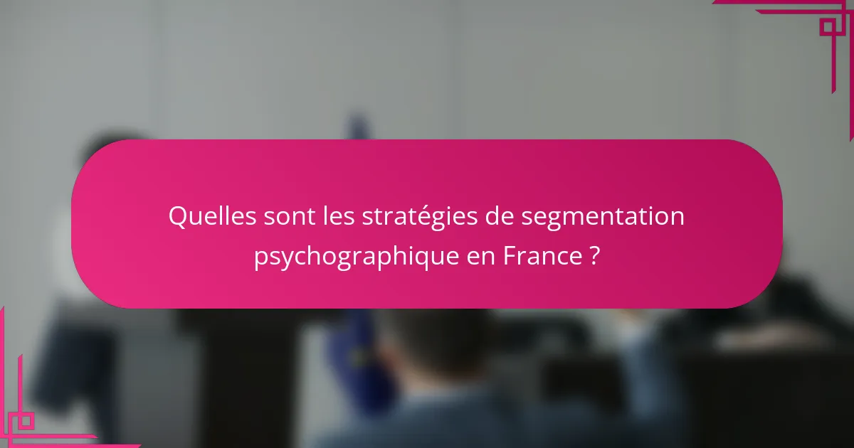 Quelles sont les stratégies de segmentation psychographique en France ?