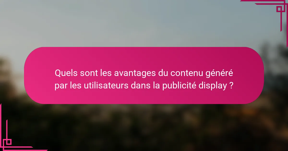 Quels sont les avantages du contenu généré par les utilisateurs dans la publicité display ?