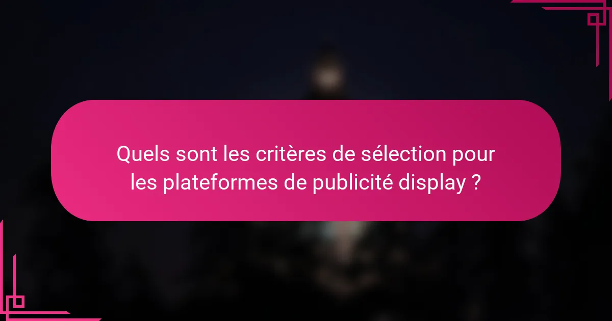 Quels sont les critères de sélection pour les plateformes de publicité display ?